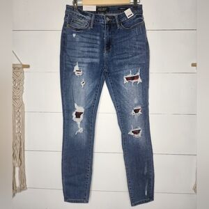 NWT *Judy Blue* Mid Rise Buffalo Plaid Skinny Jean Dark Size 7/28